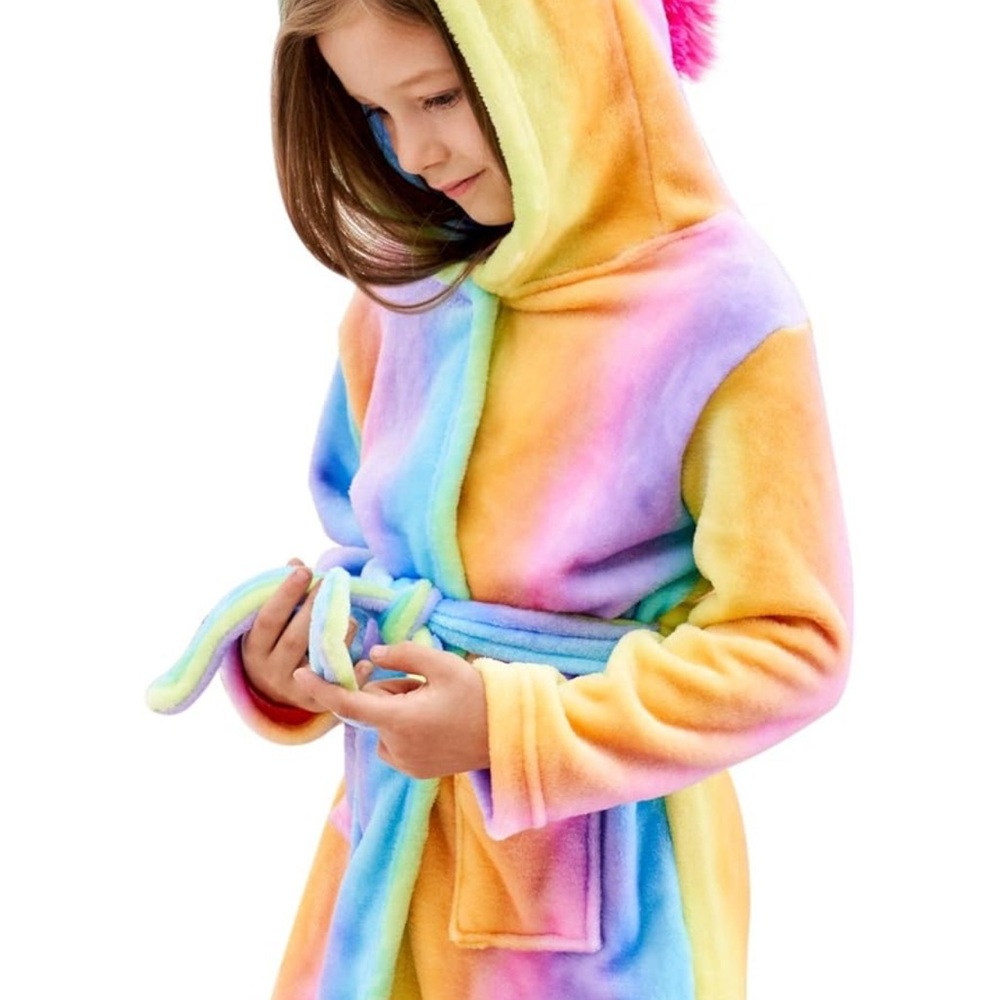 Unicorn Soft Unicorn Hooded Bathrobe Sleepwear - rainbow color